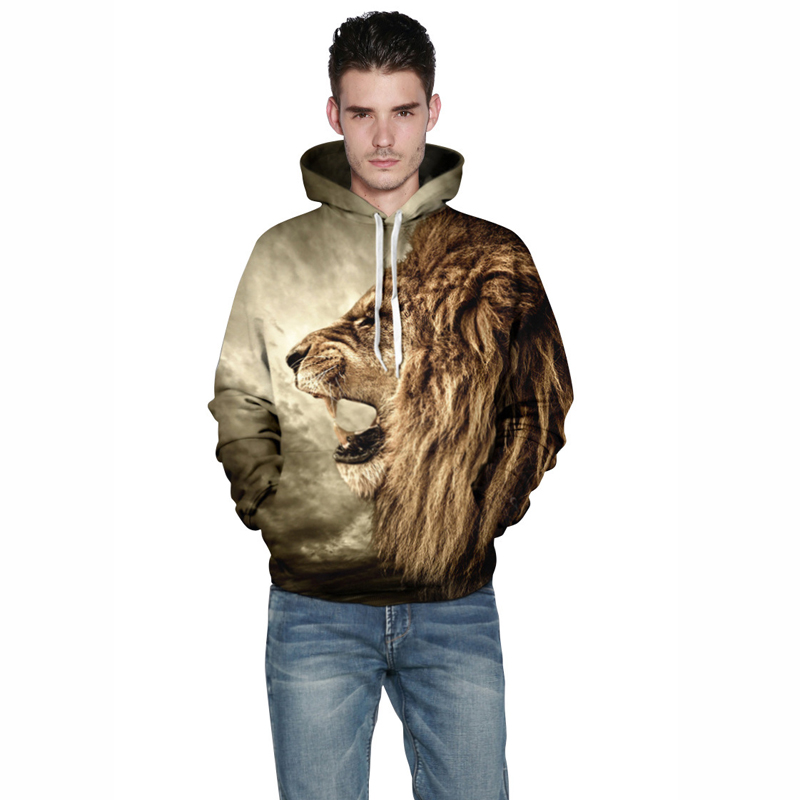 Wholesale- Winter New Style 3D Printed Hoodies Men Women Graphic Hooded Sweatshirts Funny Print Lion Pullover Harajuku Hoodie Tops FHJ1352
