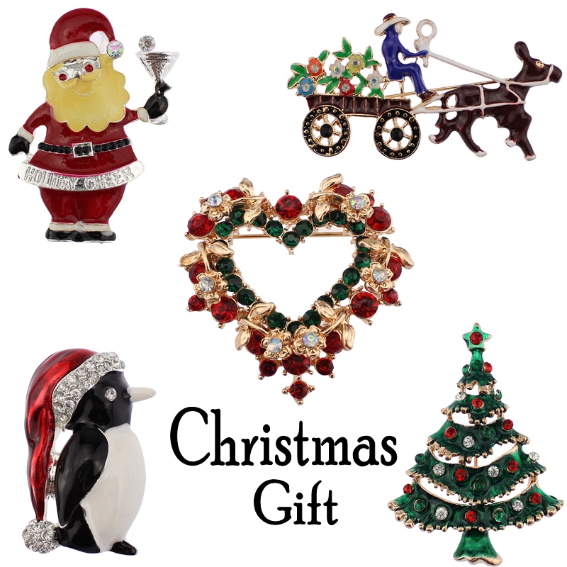 Émail Arbre De Noël Cloche-Cerf-Bonhomme De Neige Cristal Broche Cadeau De F JE