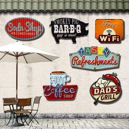 

Wholesale- Retro Irregular Shade Metal Tin Signs For Bar Pub Cafe Hotel Garage Metal Art Wall Decor Sticker Poster Vintage Painting Plaque