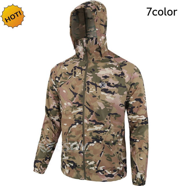 ESDY Brand outdoor Summer Mens Ultra-Thin Camouflage Hoodies Sun Protection Tactical Miltary Quick Dry jacket Men Jungle Camo coat Hoody