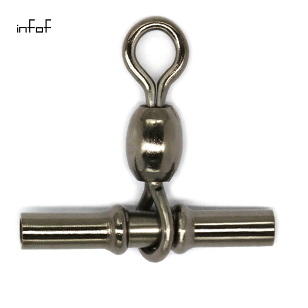 100pcs 3 way swivels Copper Fishing Cramp sleeve Snap Stainless cross line swivel sea Bass Fly Ice fishing tackle-image-397729477