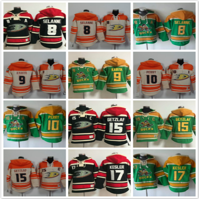 

Anaheim Ducks hoodies 8 Teemu Selanne 9 Paul Kariya 10 Corey Perry 15 Ryan Getzlaf 17 Ice Hockey Hoody Sweatshirts Red Green Orange, 10 green