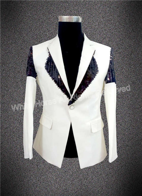 

Wholesale- New Arrival Classical Men Sequin Blazer Slim Fit Terno Masculino Men Blazer White Man Blazer Tailor Made