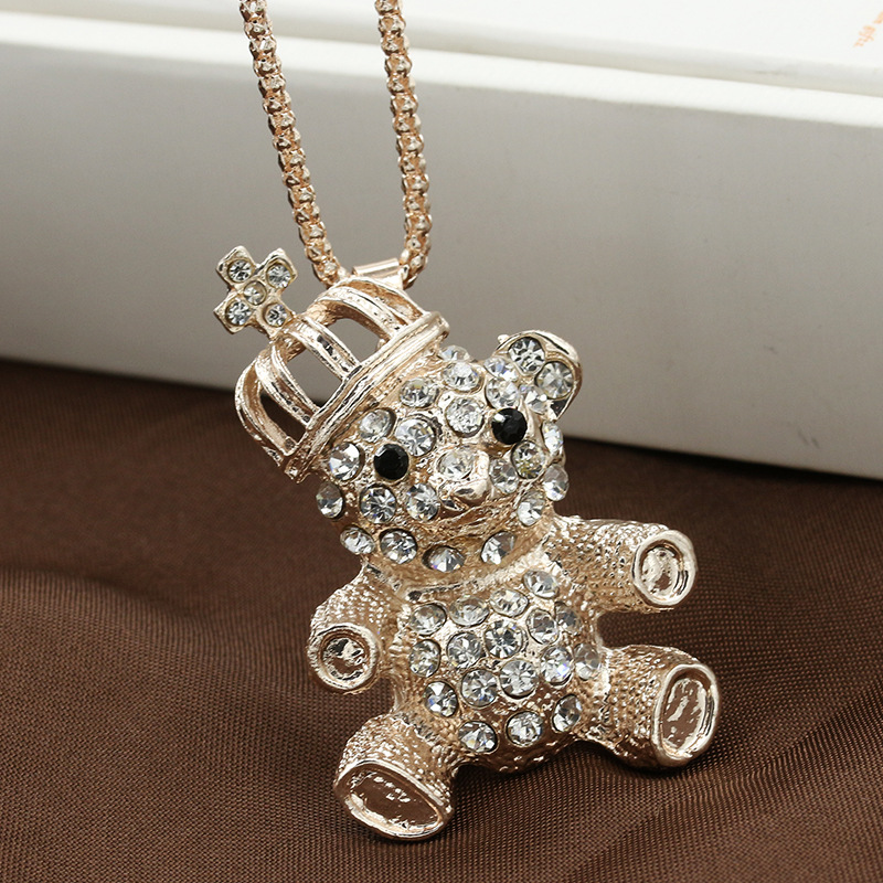 

2017 New Design Long Crystal Little Bear Pendant Necklace For Women Personality Statement Necklace & Pendant Trendy Jewelry