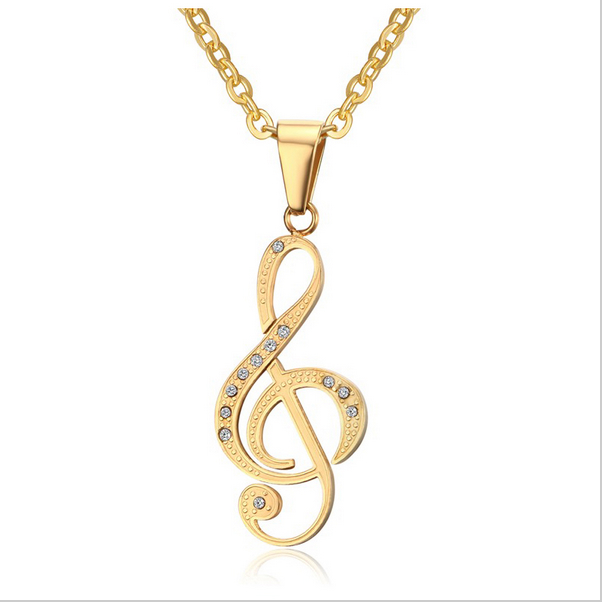 

Musical Note Pendant Necklace Men Jewelry Trendy Gold/Black Plated CZ Stone Friends Necklace Free 24inch Chain PN-560