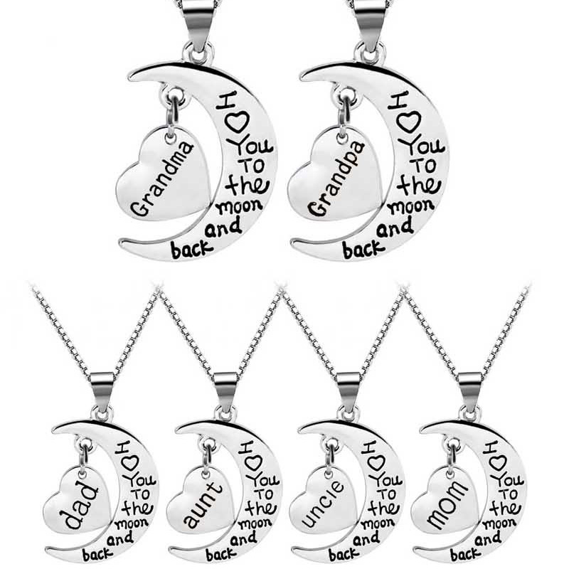

I Love You To The Moon and Back Necklaces Family Dad Mom Grandpa Grandma Daughter Pendants for Women jewelry Gift