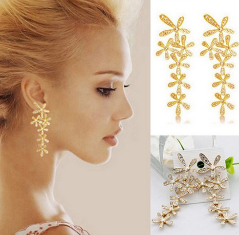 Mode longues boucles d'oreilles flocon de neige cristal strass ton or/argent boucles d'oreilles pendantes bijoux pour dames/filles