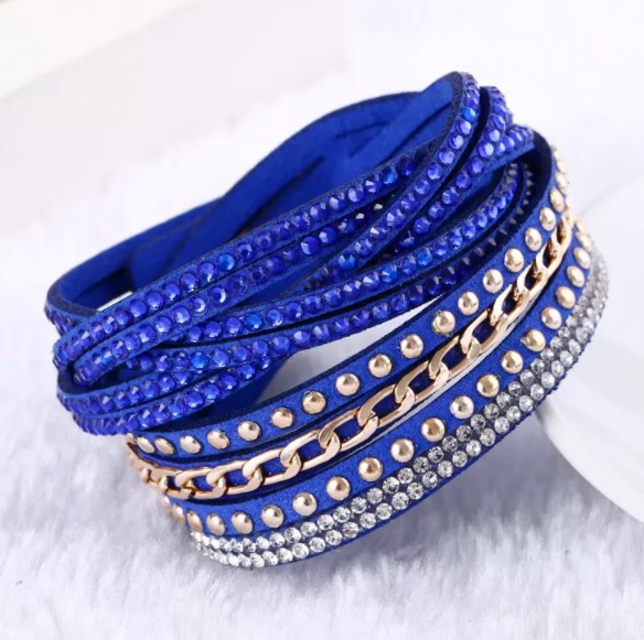

Women New Fashion Charm Leather Wrap Wristband Cuff Punk Rhinestone Bracelet Crystal Bangle Charm Bracelets 10colors