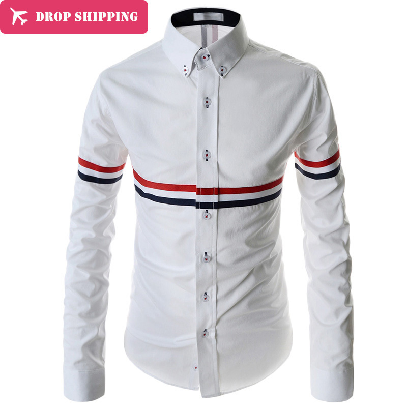 Wholesale- 2017 Spring autumn New Solid Fashion Dress Men Shirt Slim Fit Long Sleeve Men Shirts Male Social Casual Shirts Camisa CS42