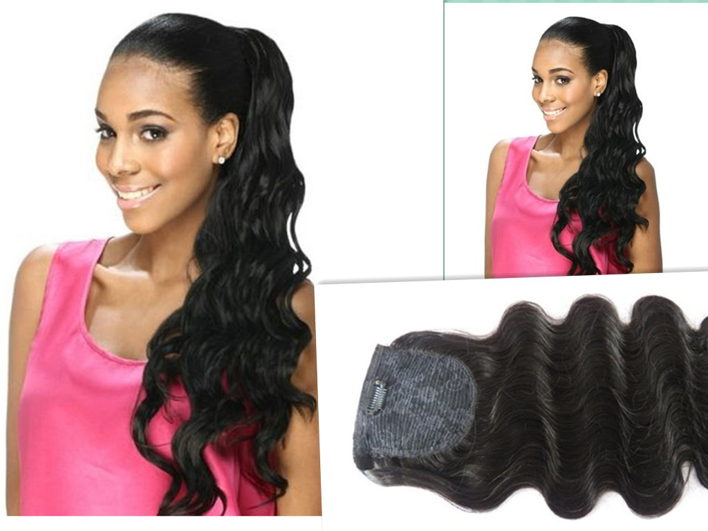 

New Arrive Brazilian Human Virgin Remy Loose wavy Ponytail Hair Extensions Clip Ins Natral Black Color 140g one bundle