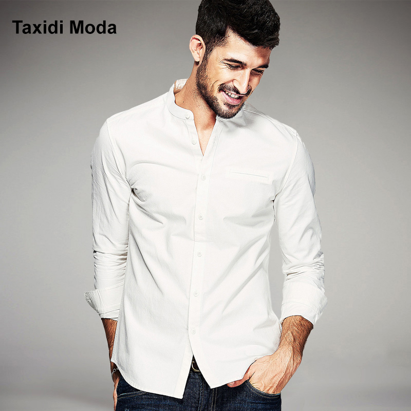 Chemises décontractées pour hommes en gros - 2022 AUTOMNE MENS COTTON Vêtements blancs jaunes à manches longues Slim Fit.