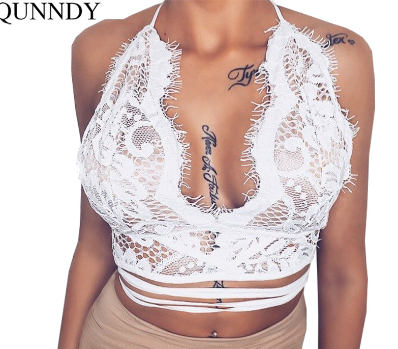 Qunndy Fashion Sexy évider Floral Bralett Casual Top Femmes Push Up Crop Top Blusas Camisa Backless Dentelle Bralette Undreware