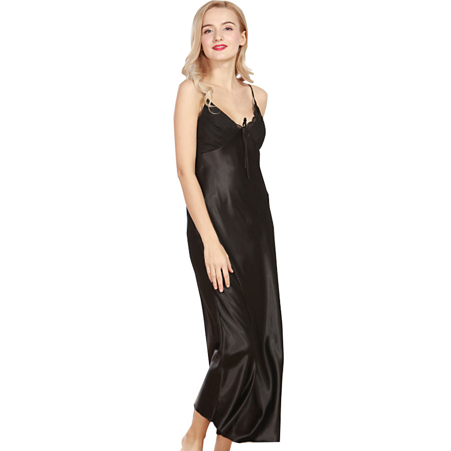 

Wholesale- [Ode To Joy]Sexy Women Nightgown silk Sleepwear Summer sleeveless ankle length Dress Lounge Sleep shirts solid long dress, Pink