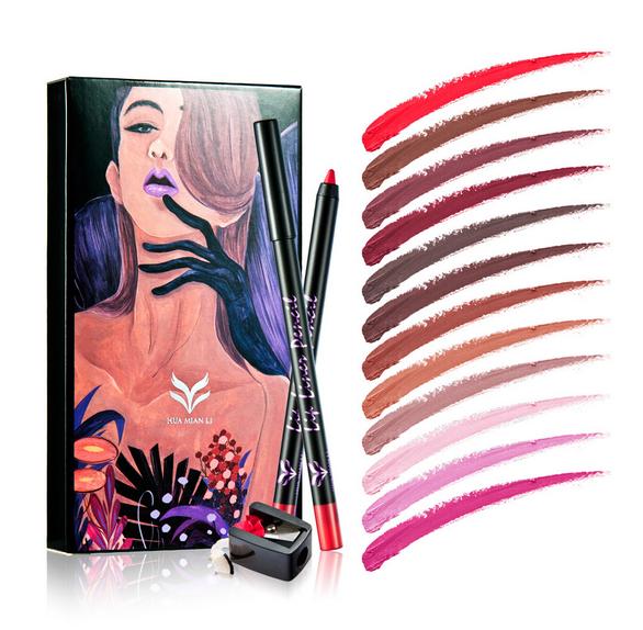 

HUAMIANLI illustrator series does not stick the cup does not fade 12color waterproof matte lip liner Pencils easy to wear 1.45g, See photo