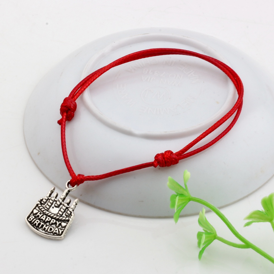 

MIC 50pcs Red Waxes rope Antique silver happy birthday charm Adjustable Bracelet B-51