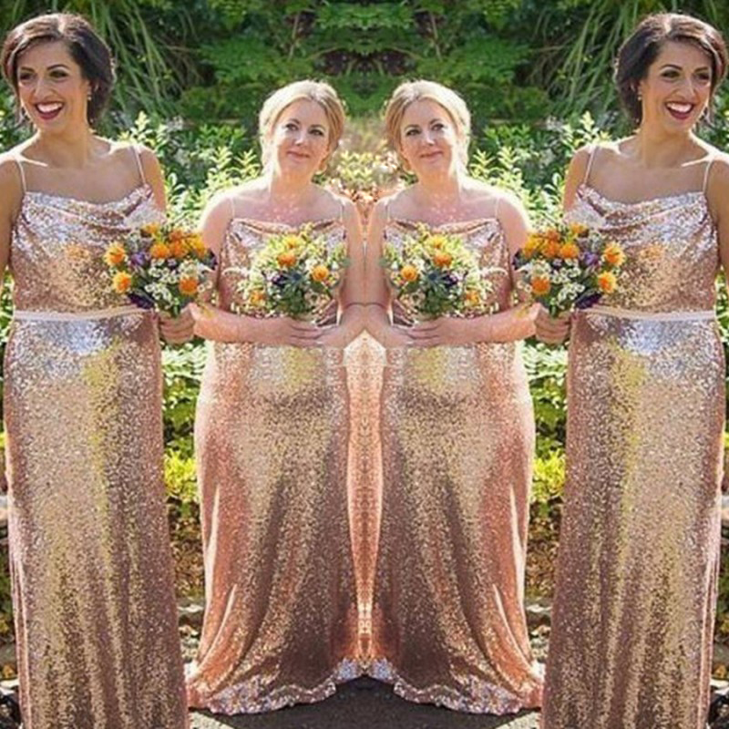 

Sparkling Sequins Wedding Guest Dresses Stylish Spaghetti Straps Sash Sheath Long Bridesmaids Dresses Luxury Sequined Cheap Bridesmaid Dress