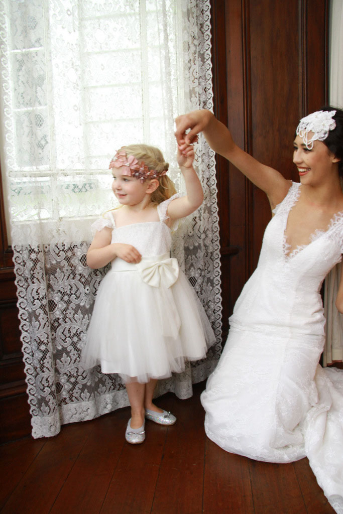 ivory wedding dress white flower girl