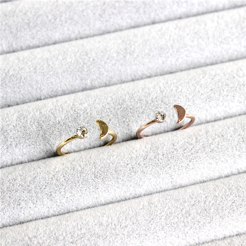 

Factory Price New Unique Half Moon Rings With Crystale Simple Fashion Adjustable Rings Suit For All Women Girl Can Mix Color EFR047