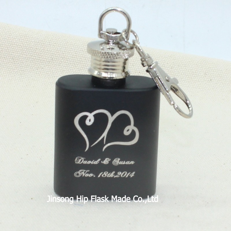 

1 oz stainless steel mini hip flask with key chain with retail box