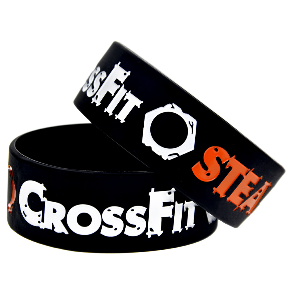 

1PC CrossFit Steampunk Silicone Rubber Bracelet 1 Inch Wide Black Adult Size
