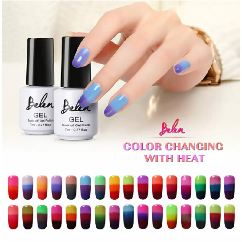

Belen 10pcs Temperature Change Color UV Gel Long Lasting Manicure Soak-off lacquer Nail Glue Nail Polish Finger Art Set Base Top, Leave 10 color code