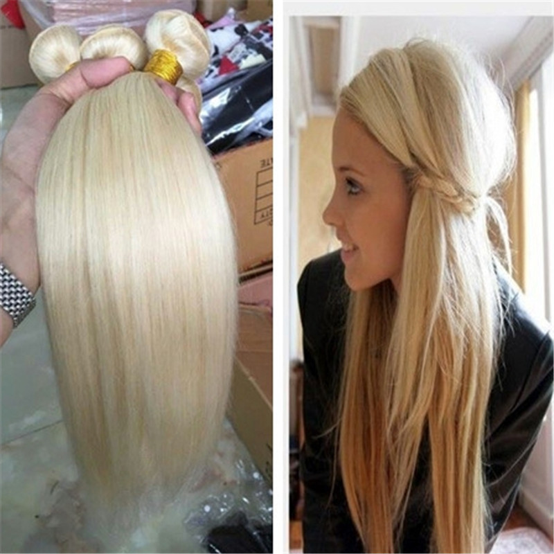 

8A Platinum blonde straight hair,613 brazilian hair 3 bundles,Mixed length 8-30inch,Unprocessed human hair weave wefts, #613