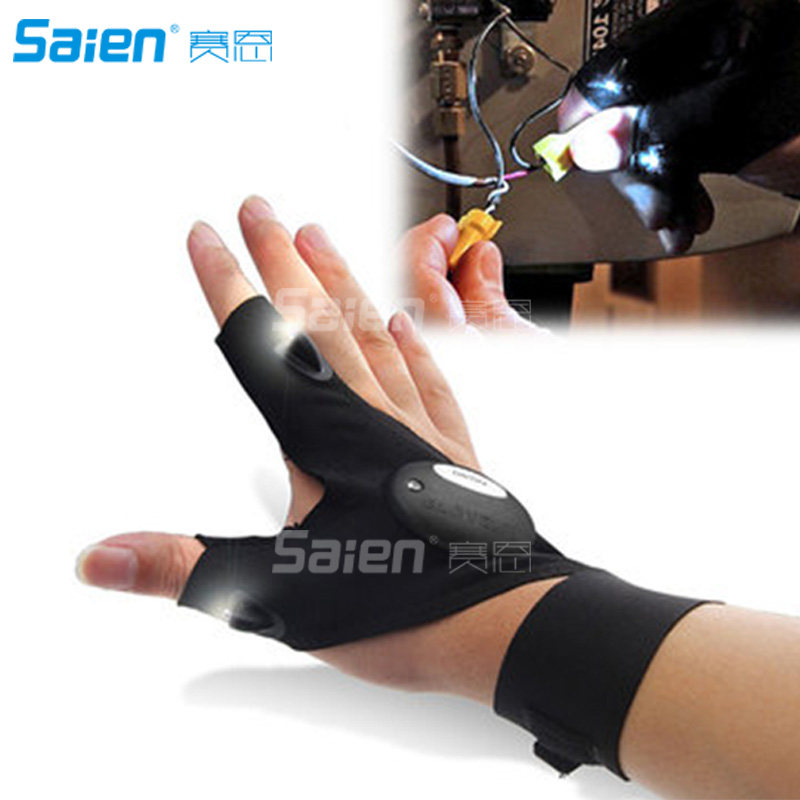 

Outdoor Fishing Magic Strap Fingerless Glove LED Flashlight Torch Cover Camping Hiking Lights Multipurpose, Black