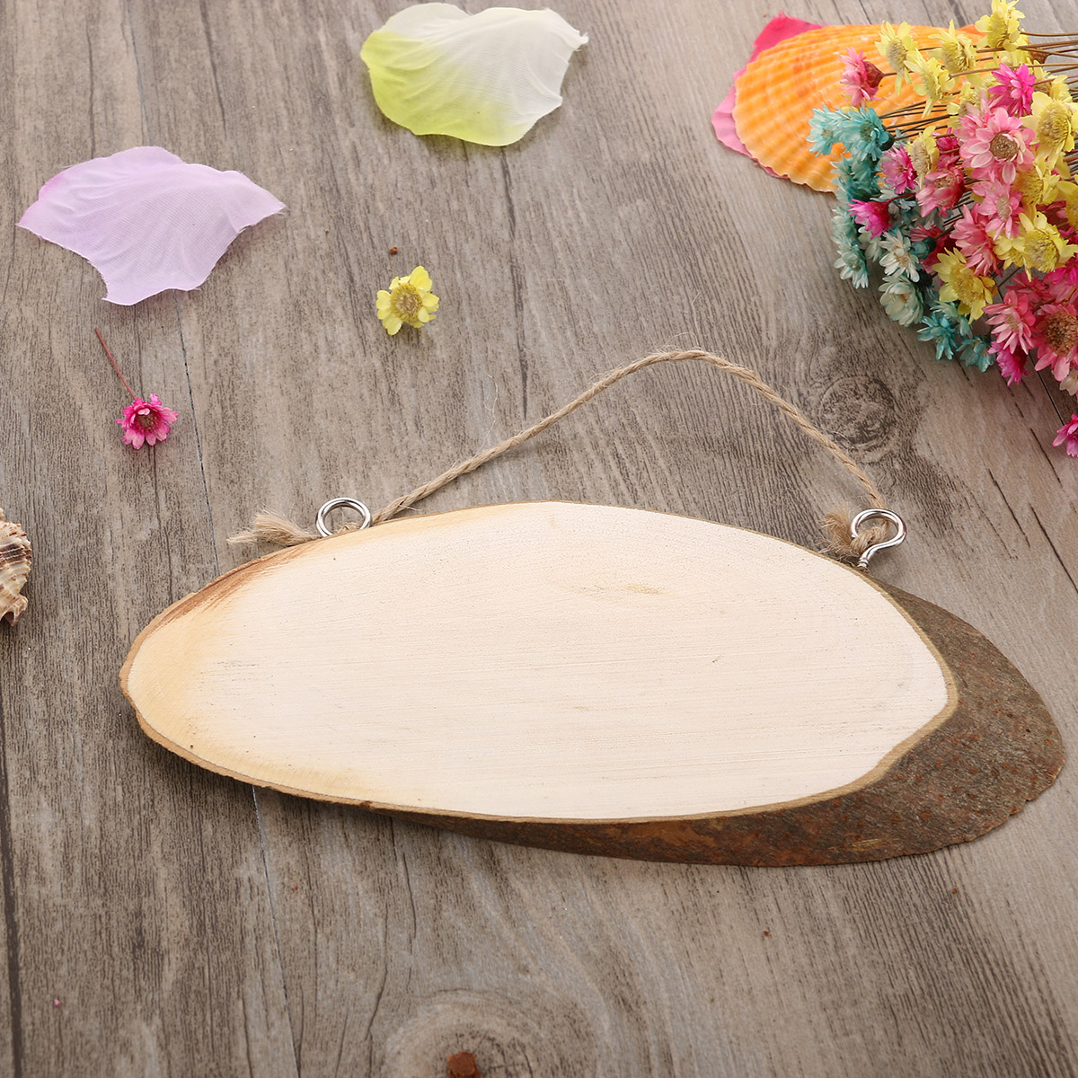 

Wholesale- Slice LOVE WORD Hanging Wall Plaques Oval Tree Log Slice Plaques with 2 Hooks and Rope (Wood Color)