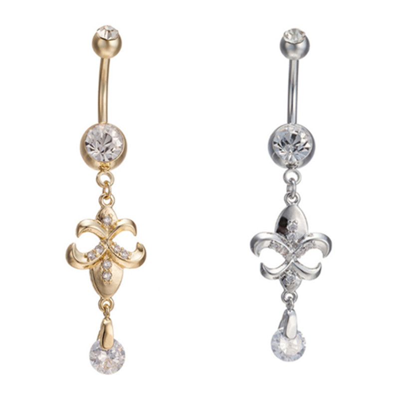 White/Gold New Arrival Fashsion High Quality Medical Steel Buckle Gold Plated Piercing Navel Belly Button Ring-image-394213827
