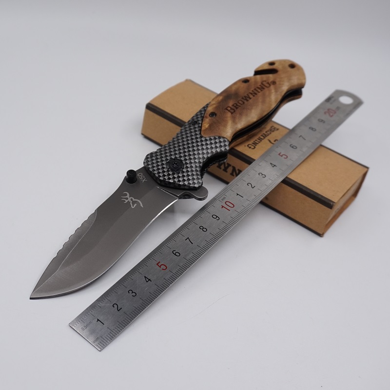 

Browning X50 Knife Tactical Folding Pocket Knife Outdoor 440C Steel Blade Wood Handle Survival Knives Hunting Knife Camping Fishing EDC Tool