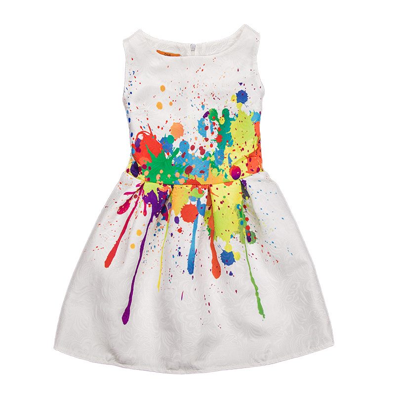 

One-piece Flower Girl Dresses Sleeveless Multi Color Print Kids Dresses Party Princess Dress Bobble Skirt for Girls, 3#