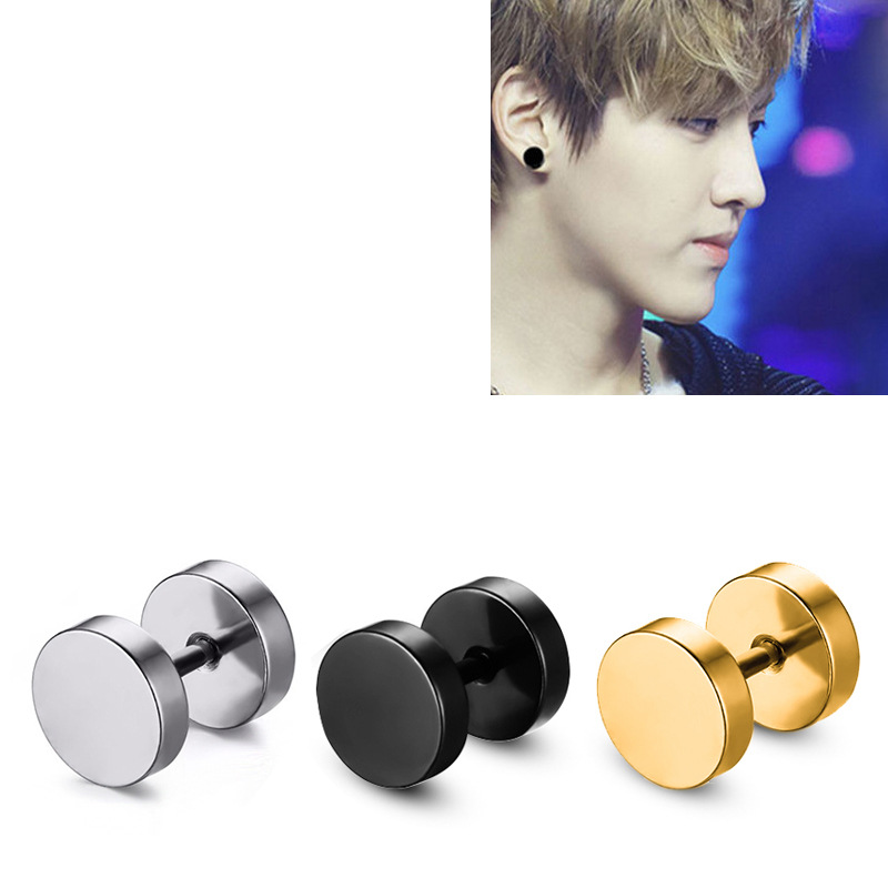 

New Stainless Steel Earring Studs Dumbbells Shape Earring Korean Style Small Black Studs Anti-allergic for Men Univesal
