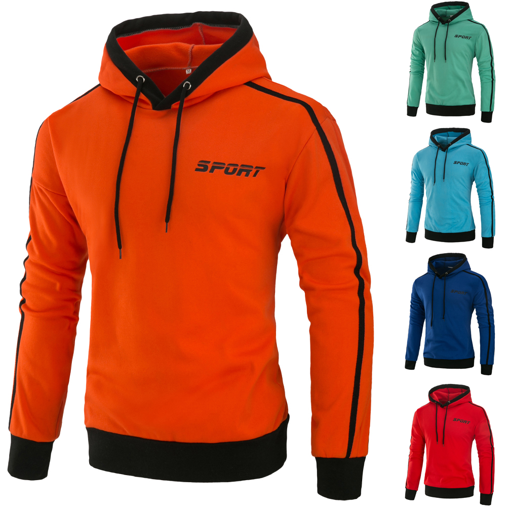 2017 autumn winter men's new sweater solid color hooded long-sleeved jacket sports stitching coat tightening cuffs