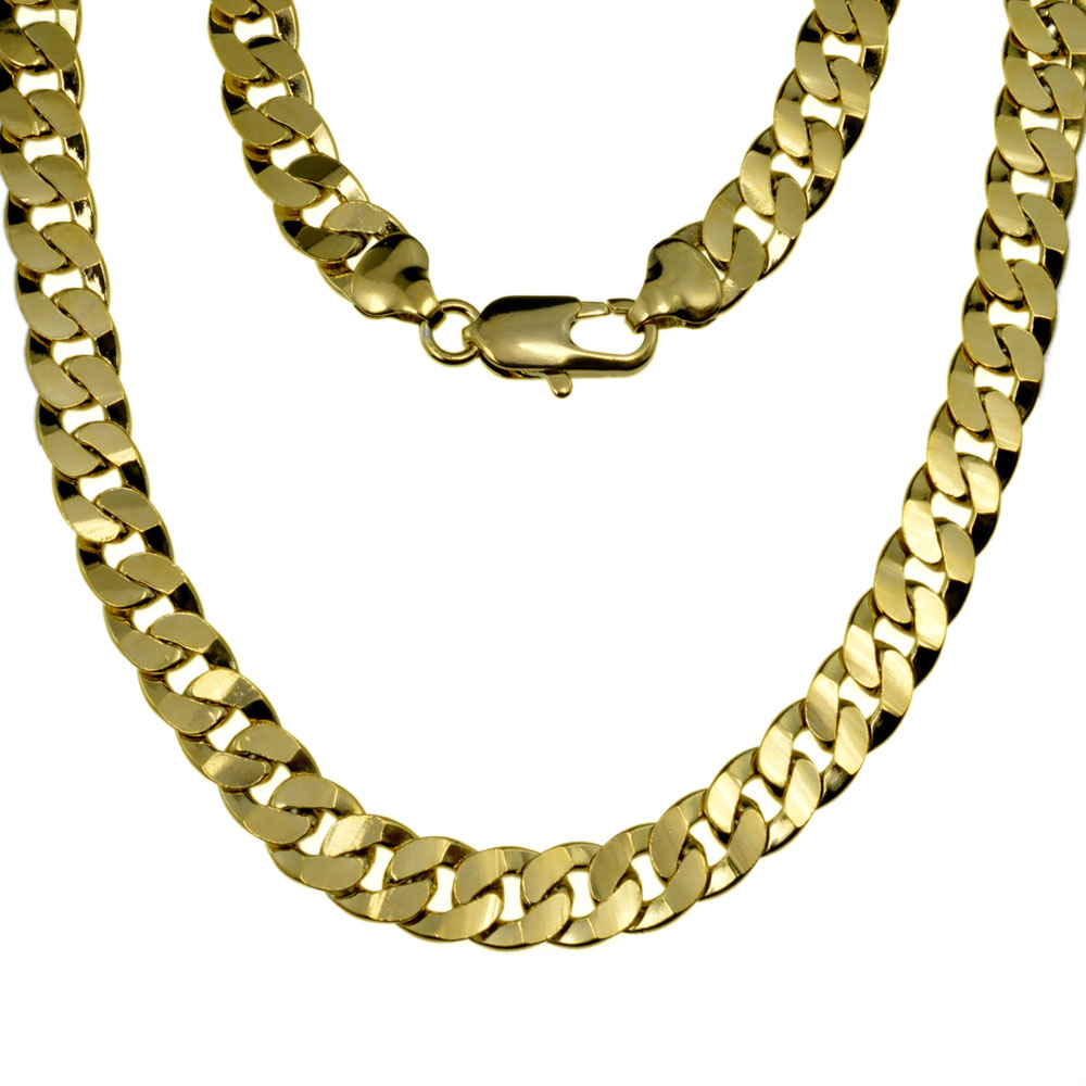 

Men's Cool 60cm 18k gold filled 9mm Gold Tone Curb Chain Necklace n323 65g, Silver