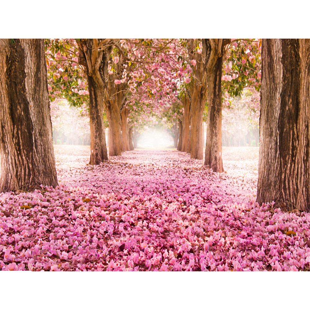 

Pink Flowers Cherry Blossoms Backgrounds for Studio Petals Covered Road Trees Children Kids Outdoor Scenic Floral Photography Backdrops