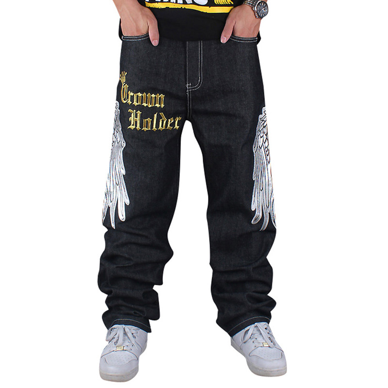 

Wholesale-Men hip hop jeans skateboard men baggy jeans street style denim hiphop pants loose jeans rap 4 Seasons trousers big size -44, Black