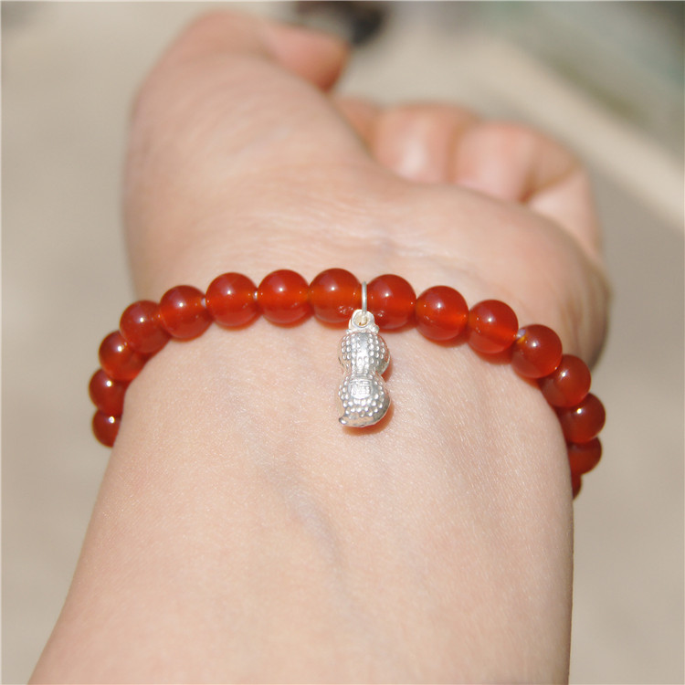 Perles d'agate naturelle circulaires rouges 27 + bracelet cacahuète en argent pur 925