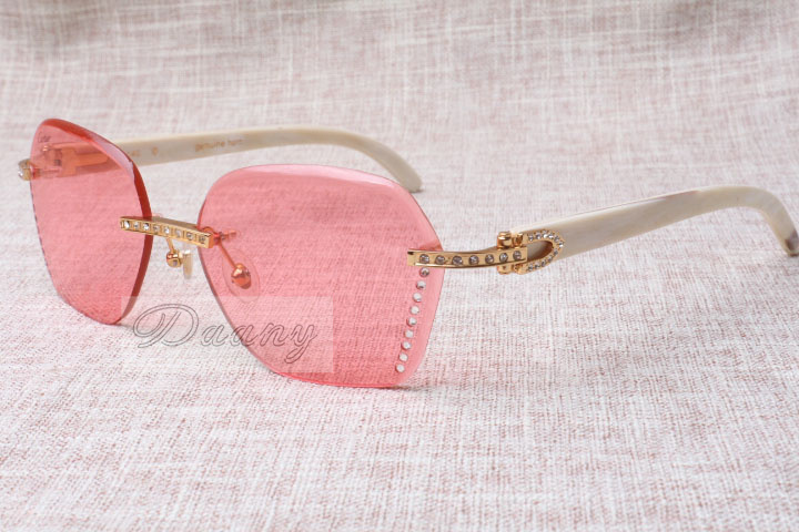 2019 New style high quality trendy Diamond White Cattle Horn Sunglasses 8100909-A brown lens for male and female, size:60-18-140mm