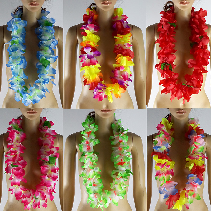 

50 Pieces Kauai Leis Hawaii Flower Lei 7 Color Luau Flower Necklace Garland Hula-wear Dress Dance Show Party Decor Free Shipping, Colorful