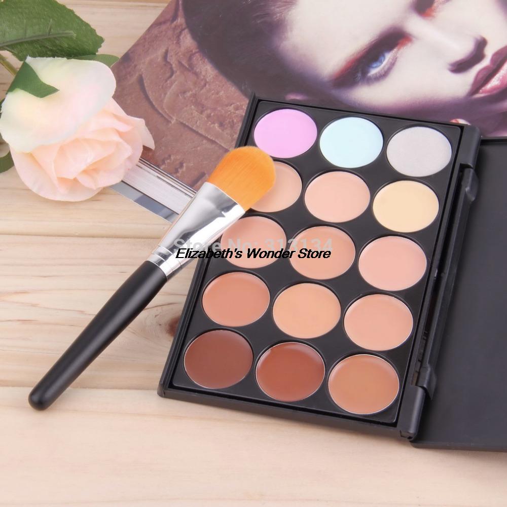

Wholesale- 2015 New Arrival New 15 Colors Contour Face Cream Makeup Concealer Palette Powder Brush