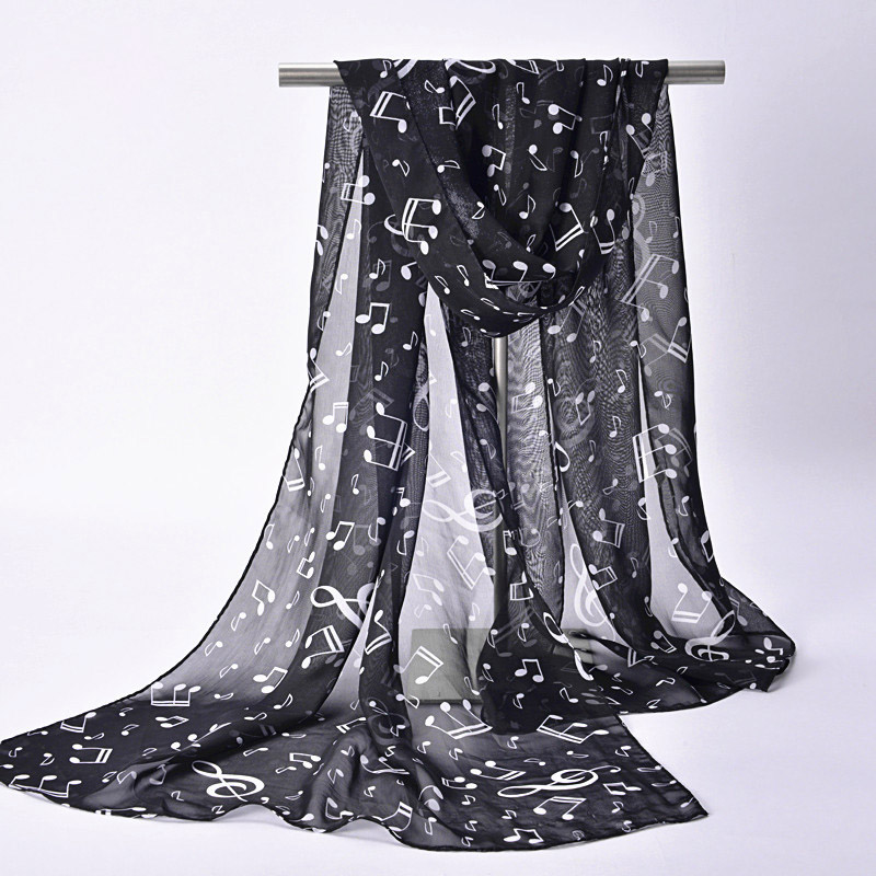 

Fashion Women's Scarves Music Notes Print Chiffon Long Scarf Wrap Shawls