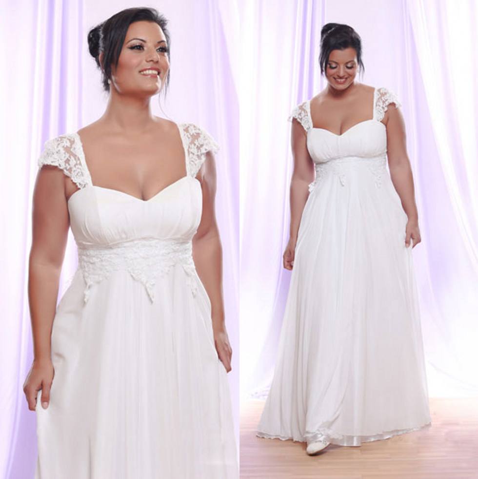 

White Lace Plus Size Wedding Dresses Sweetheart Neck A-Line Cheap Bohemian Wedding Dress Floor Length Chiffon Beach Bridal Gowns
