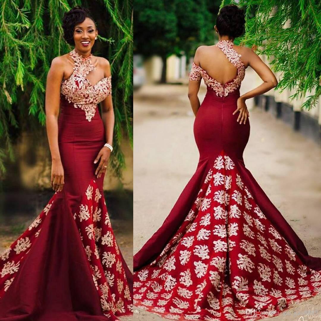 

Aso Ebi Style Dark Red Sexy Mermaid Evening Pageant Dresses 2019 Modest Lace High Neck Backless Sweep Train Trumpet Africa Prom Party Gowns, Light yellow