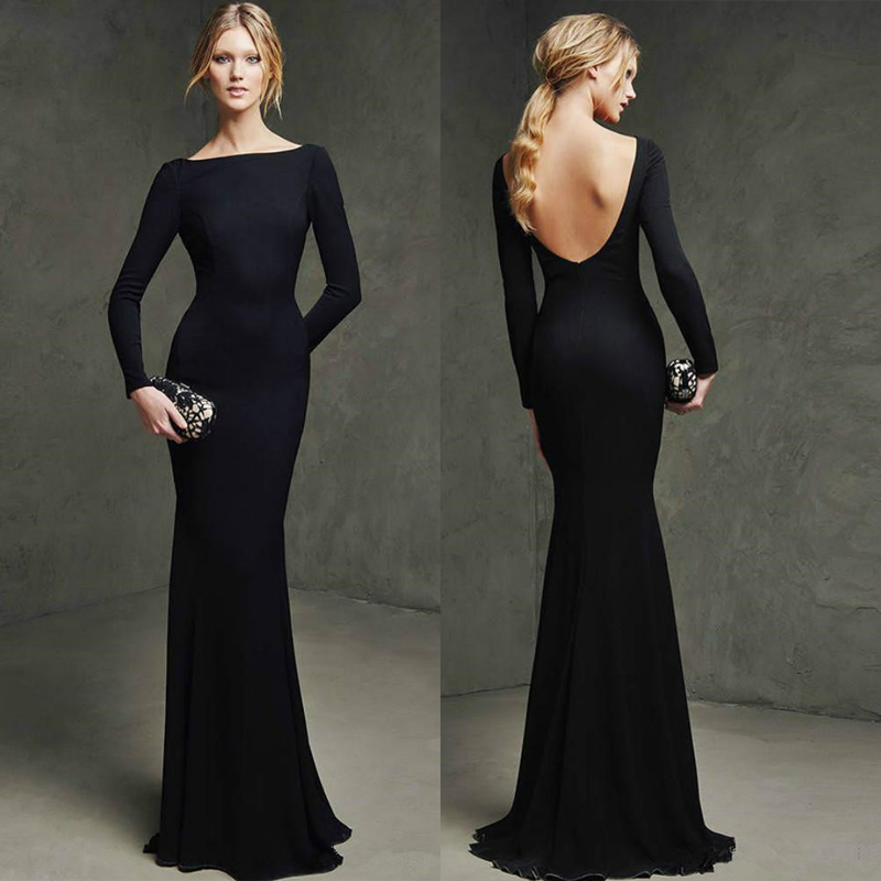 

Slim-fit black spandex formal evening dress long sleeve sexy backless neckline small fishtail brand new customization, Red