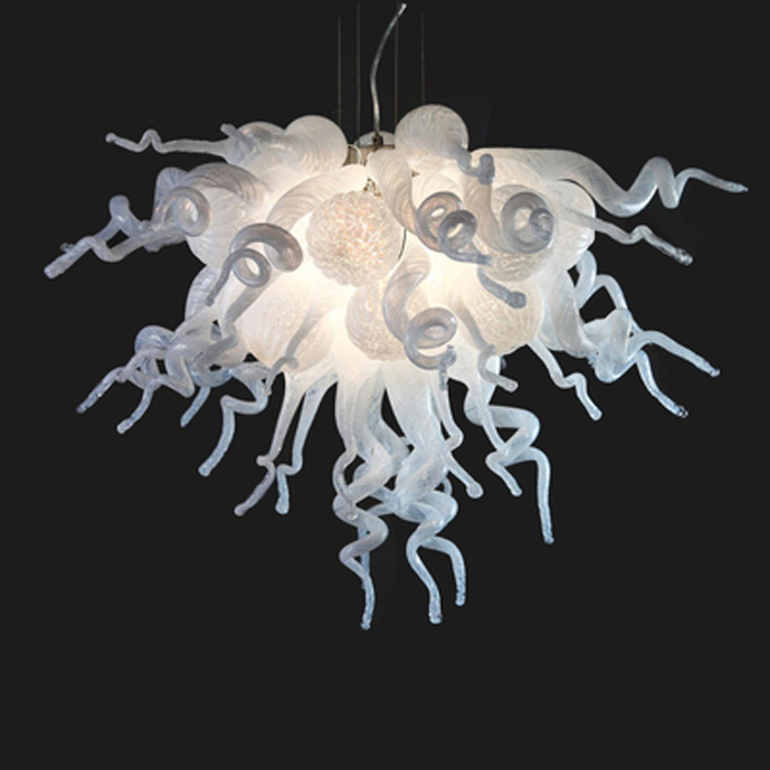 

LED Murano Glass Chandelier - Modern Christmas Decor with Blown White Glass, Artistic Design, and Chihuly Style Sculpture - Ideal for House Decoration