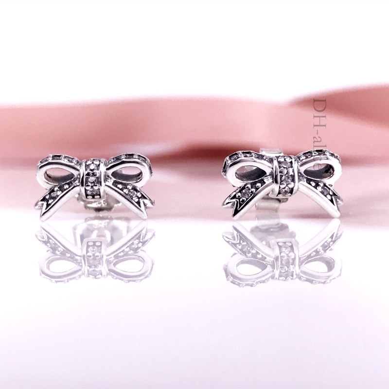 Hotsell Authentic 925 Sterling Silve Women Earring Sparkling Bow Clear CZ Stud Earrings Compatible European Style Jewelry 290555CZ-image-401371330