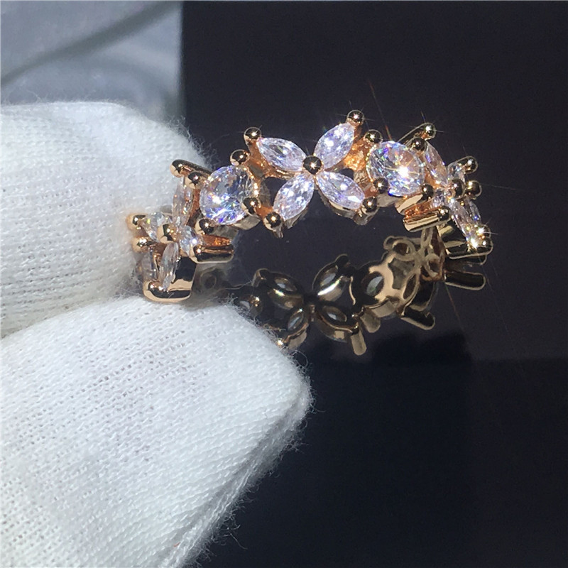 

Flower Style Female ring 5A Zircon crystal Rose Gold filled Engagement wedding band ring for women Party christmas gift