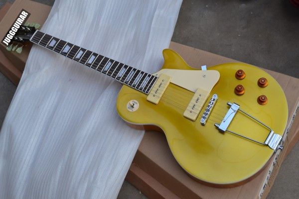 

Custom Shop ES 295 Gold Top Goldtop Jazz Electric Guitar Dual P90 Pickup Metal Trapeze Tailpiece Trapeziod Inlay Historic Flowers Pickguard