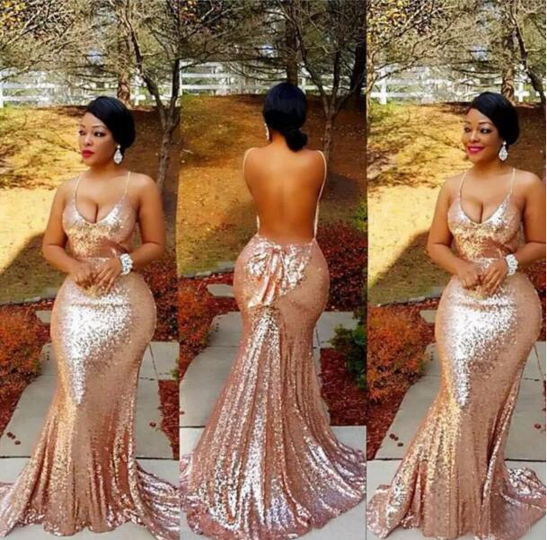 

Popular 2017 Sexy Rose Gold Sequined Mermaid Prom Dresses With Bow Halter Spaghetti Backless Formal Party Gowns Custom Made Plus Size EN9016, Royal blue