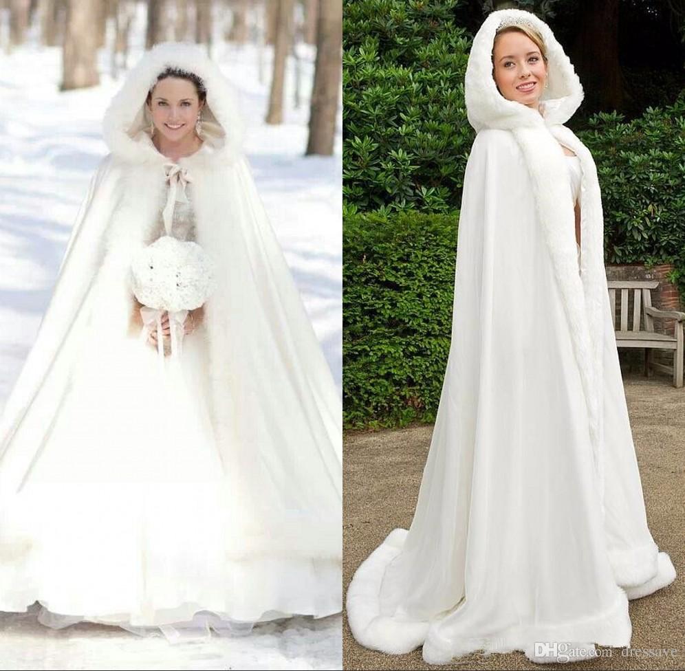 

Plus size Winter 2019 Bridal Shawls Jackets Cape Faux Fur Christmas Cloaks Hooded Perfect Wedding Wraps Abaya Wedding Dresses, White